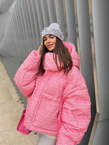 Hooded Padding Women's Jacket 2025 Winter Long Sleeve High Neck Thicken Warm Coats Female Street Wine Red Loose Lady Outwears
