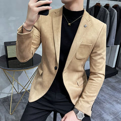 Men's Deerskin Fleece Jacket Suit Coat Blazer Men's Business Leisure Slim Fit Brand Fashion Single Button Suit Coat