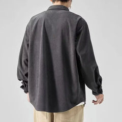 Fashionable and Comfortable Men's Loose Casual Shirt with Thick Long-Sleeve Corduroy, Versatile Top