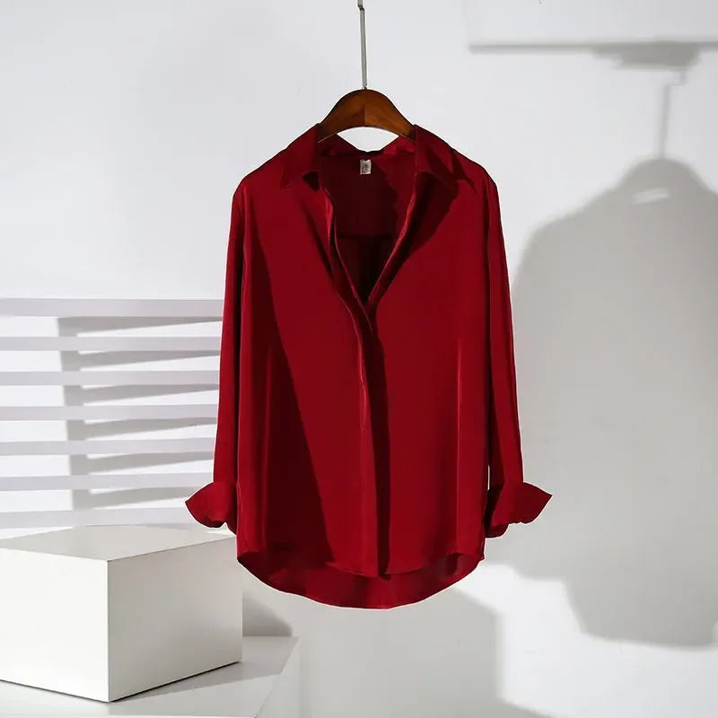Casual Shirt Women Spring And Summer 2025 New Korean Elegant Solid Color Long Sleeve Temperament Tops Female Loose Blouse T1178