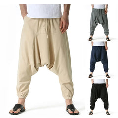 Men Drop Crotch Trousers Cotton and Linen Pants Harem Pants Baggy Casual Oversize Loose Joggers Wide Leg Pants Yoga Hip Hop