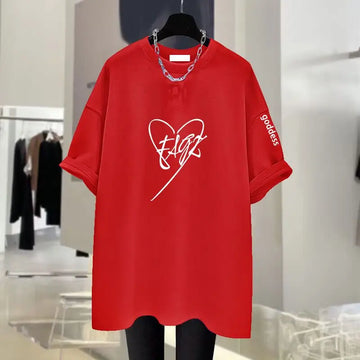 Women Clothing Chic Hand-Painted Print Cotton Basic T-shirts Summer Casual Loose O-neck Short Sleeve Top Tee Oversized Pullovers