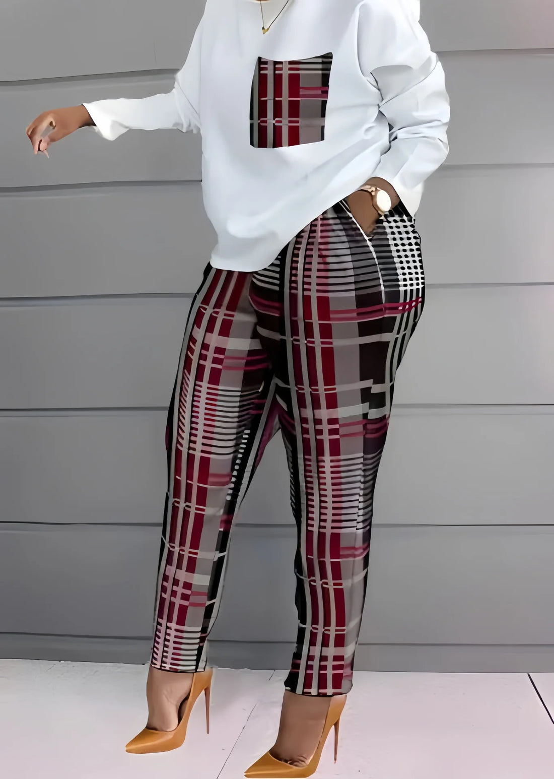 Women Print Two Piece Pant Sets Long Sleeve Tops O-Neck Splice Shirt High Waist Trousers Suits Spring 2 Piece Sets Woman Outfit