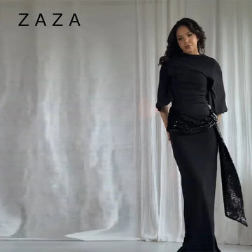 Zaza Elegant Party Long Dress For Women Shinny Waistband Maxi Robes Backless High Neck Vestidos 2025 New Lady Fashion Dresses