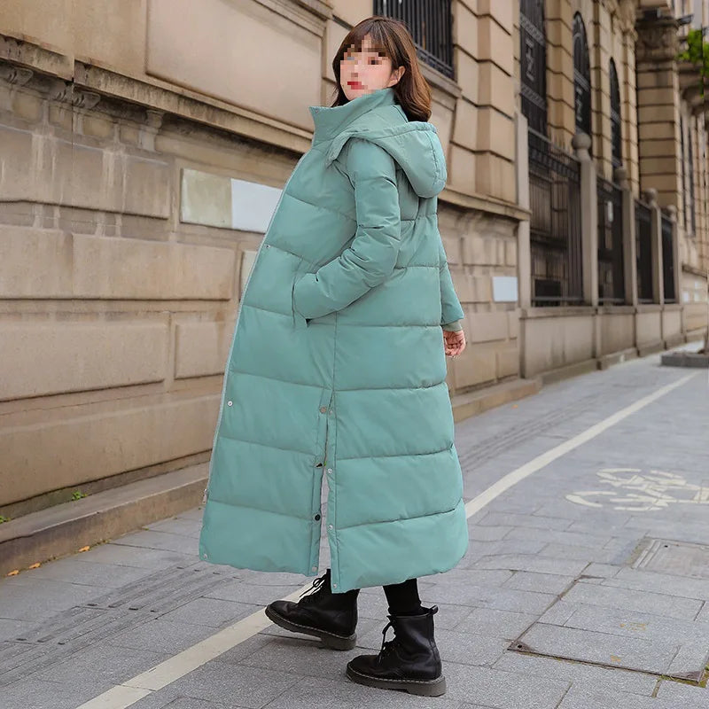 Hot Sale Of The Season New Women's Ultra-Long Knee-High Thickened Fashionable Cotton Jacket Versatile Loose Fit Polyester Fab...