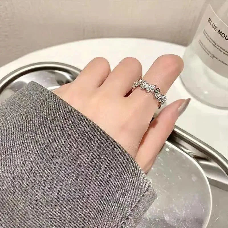 New Fashion Butterfly Rings Shiny Cubic Zirconia Leaves Geometric Adjustable Finger Ring Girls Minimalist Dainty Jewlery Gifts