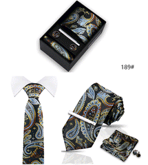 Tie For Men Tie Clips Set Silk Necktie Man Wedding Blouses Dress Cufflinks Gift Box Pocket Square Clip Business Skinny Gravetas