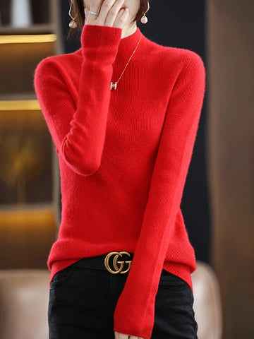 Half Turtleneck Sweater Women's New Autumn And Winter Knitwear Slimming Look Inside Long-Sleeved Top Fashion Base Shirt-ZD043