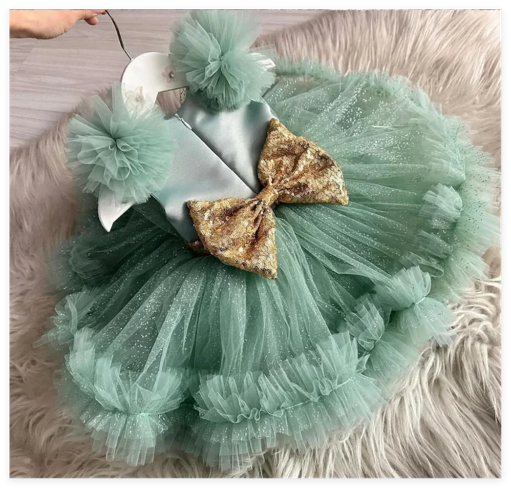 Lilac Turquoise Tutu Tulle Skirt For Baby Birthday Party Princess Handmade Flower Girl Dress Long Puffy Formal Occasion Custom