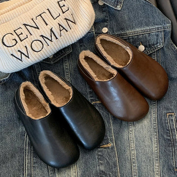 Womens Derby Shoes Loafers Fur Casual Female Sneakers Leather Retro Winter New Moccasin Boat Moccasin Shoes Oxfords Women's Casu