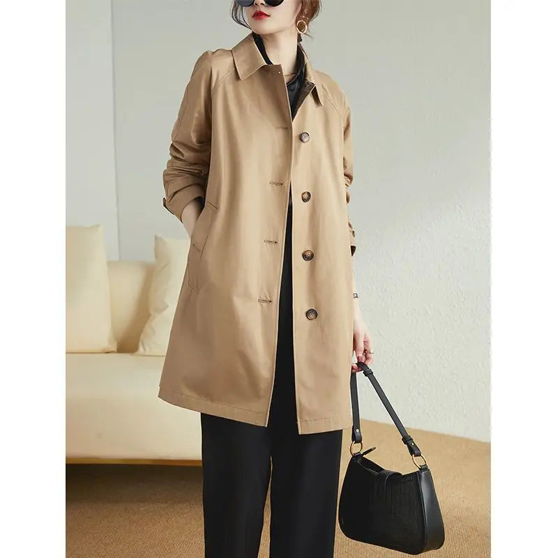 Casual Windbreaker Women Mid-Length Spring And Autumn 2025 New Korean Fashion Long Sleeve Trench Coat Female Slim Overcoat T839