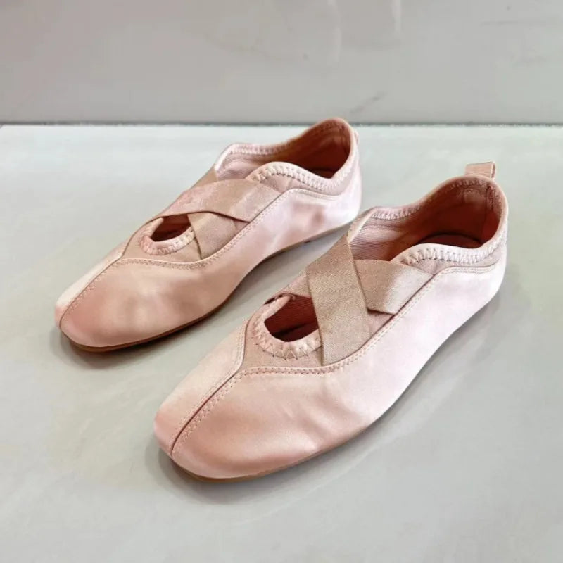 Brand Designer Women's Ballet Flats Round Toe Soft Sole Lightweight Satin 2026 Spring Sweet Dancing Mary Jane Shoes for Ladies