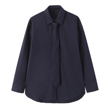 Chic Simple Necktie Shirts for Women 2025 New Fashion Long Sleeve Women's Casual Loose Shirt And Blouse Woman Top