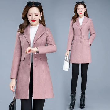Elegant Woolen Coat Women 2025 Autumn Winter new Fashion Mid-Length Slim Single Breasted Middle-Aged Mom Wool Jacket Female B859
