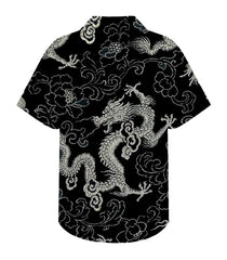 Men's Summer Fashion Dragon Print Short Sleeve Button Down Shirt S-3XL Plus Size Chinese Dragon Style Streetwear Overshirt Tops