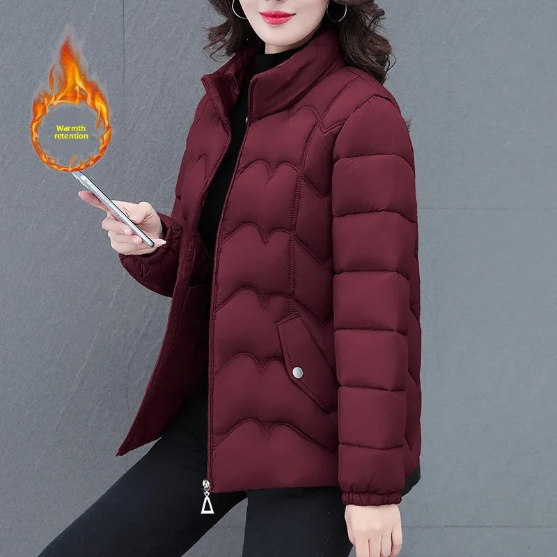 Women's Thickened Cotton Jacket Winter Fashion Warm Casual Style Long Sleeve Zipper Closure Solid Color Comfortable Fit Coat