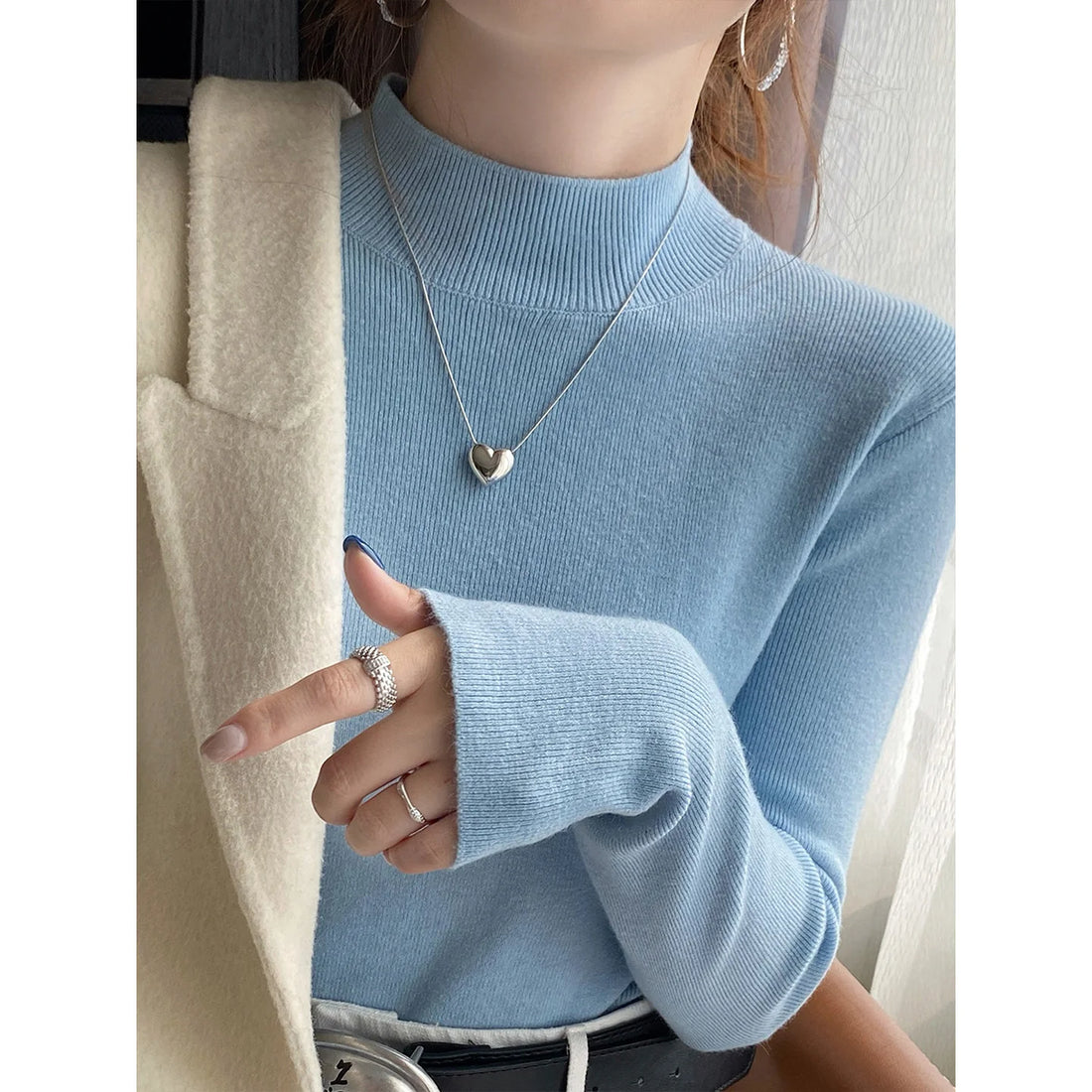 Knitted Sweater Women Pullovers New Long Sleeve Mock Neck Black Knit Sweater Pullover Women Tops Sweaters Sueters De Mujer Q973