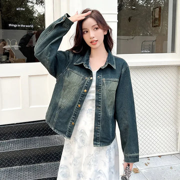 Autumn New Vintage Denim Jacket Women Korean Casual Single Breasted Short Jeans Coat Female Fashion Loose Cowboy Outerwear T1439