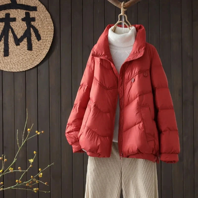 Women's Winter Parka 2025 Korean Version Loose Fitting Fashion Down Cotton Jacket Ladies Coat Stand-up Collar Warm Female Jacket