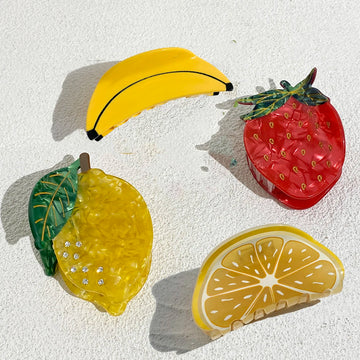 Fashion Acetate  Rhinestone Fruit Lemon Banana Strawberry Hair Clip Claw For Women New Shark Hairpin Hair Accessories Tool Gifts
