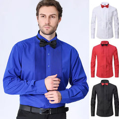 American size men's long-sleeved tuxedo shirt Spring summer business casual non-ironing high quality fashion slim solid color