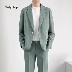 S-6XL Men's Business Casual Blazer Korean Trend Slim Fit Solid Color Suit Jacket Elegant Luxury Blazers Single Top Groom Wedding