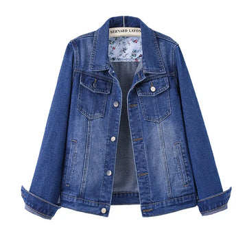 Loose Fit Casual Denim Jacket Women's Long Sleeve Turn-down Collar Retro Style plus Size Upper Apparel Korean Version Hot Sale O