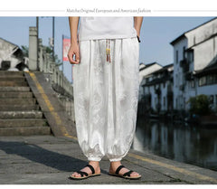 FGKKS 2023 Outdoor Brand Pants For Men Lce Silk Dragon Dark Flower Loose Bloomers High Quality Wide Leg Casual Pants Male