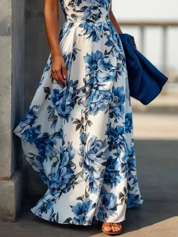Modigirl Women Summer Long Dresses 2025 New Fit Party Beach Birthday Wedding Sleeveless Flower Print Halter A-line Dress Woman
