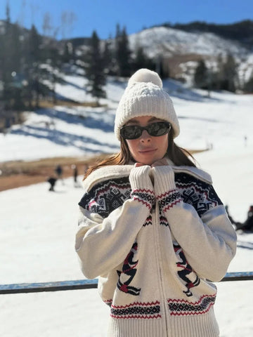 Jacquard Cardigan For Women Zipper Turn Down Collar Ski Tops Female Casual Women's Sweater Elastic Fashion Knitwear For Ladies
