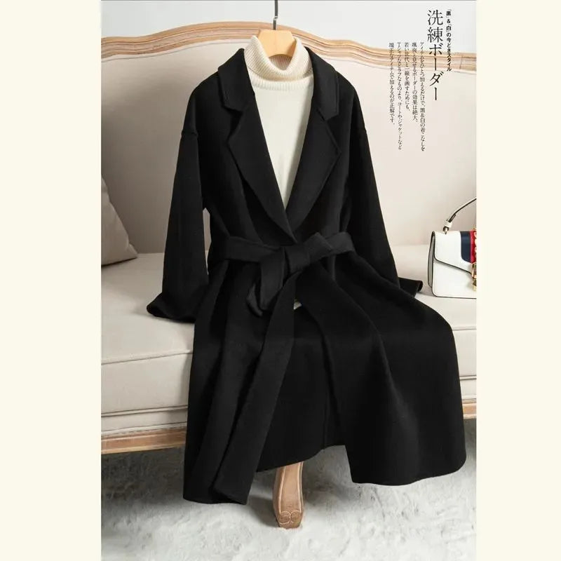 Black Double-sided Cashmere Jacket Women's Long Coat 2026 Autumn Winter New Temperament Wool Coats Female Camel Color Outwear