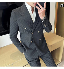 (Jacket+Pants) 2 Pieces Blue Apricot Business Party Men Suits Double Breasted Formal Style Custom Made Wedding Groom Tuxedos