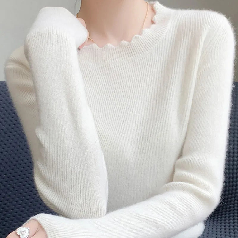 AOSSVIAO 2025 Autumn Winter O-Neck Versatile Sweaters Casual Solid Collar Sweater Women Knitted Slim Pullover Long Sleeve Tops