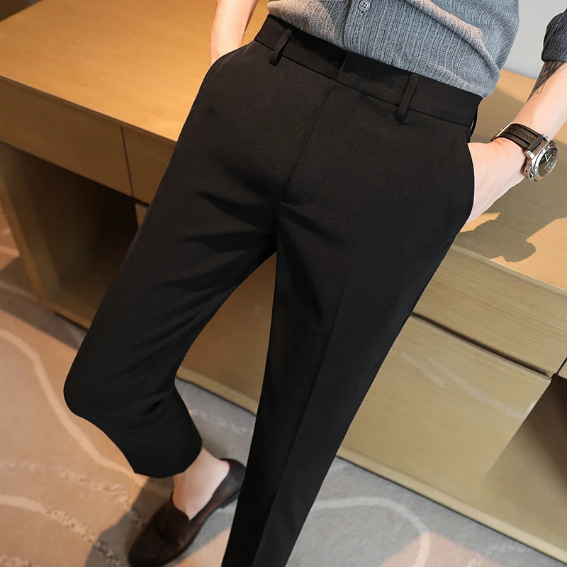 2023 Arrival Men's Cropped Trousers with British Style Drape and Lightweight Fabric, Men's Dress Pants