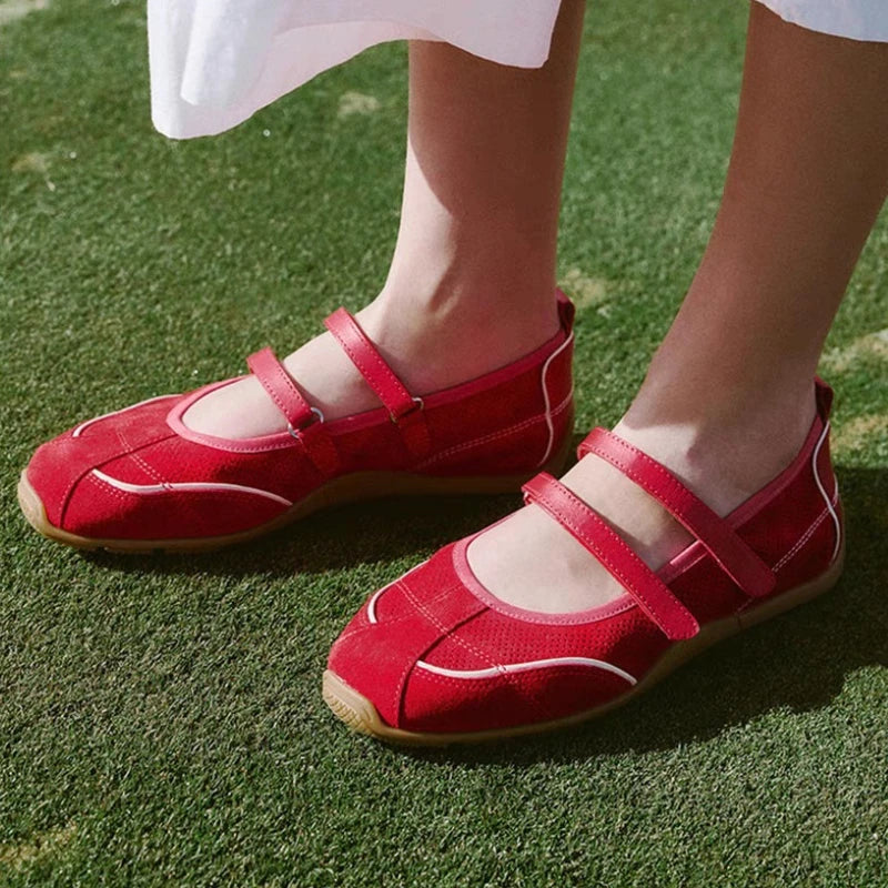 Fashion Brand Ballet Sneakers Women Mesh Shallow Comfort Casual Flats Female Non-slip Round Toe Retro Mary Jane Shoes Women