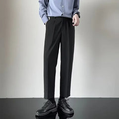 2024 Summer New Men's Straight-leg Casual Suit Pants Lightweight Korean Style Trousers Fashionable Cropped Pants