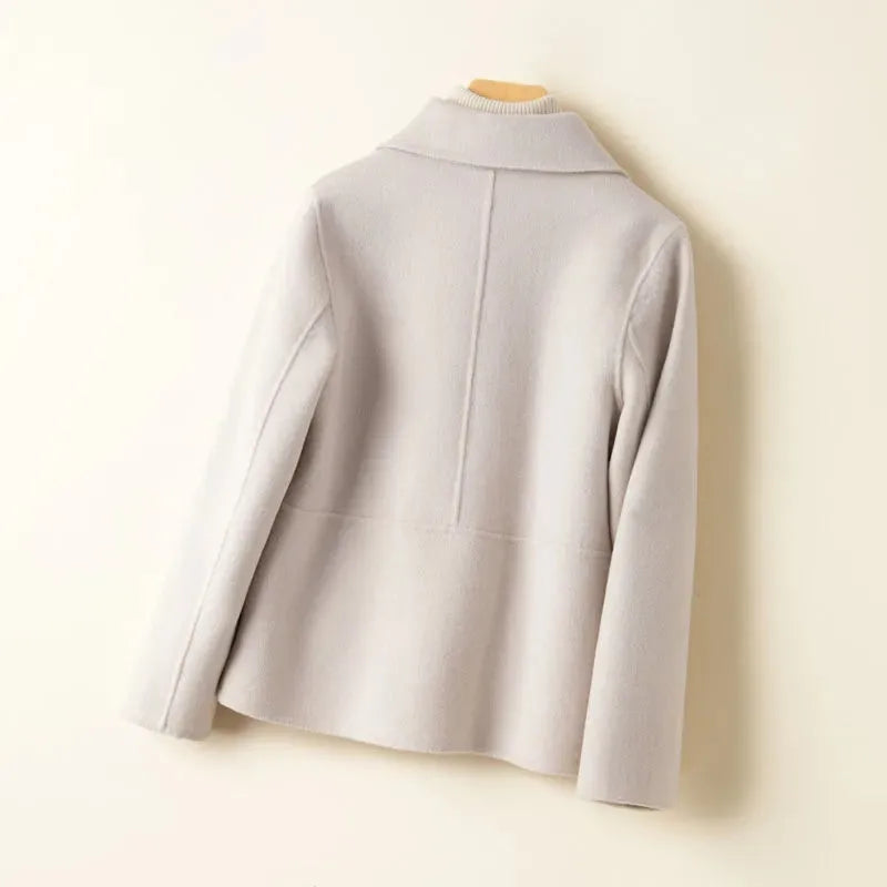 Autumn Winter New High-End Solid Color Woolen Coat Women Fashion Doll Collar Long sleeve Pocket Wool Jacket Female Outwear T1499