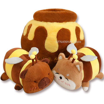 35//50CM Cosplay Bee Capybara with Honey Jar Plush Toy Stuffed Flying Wings Shiba Inu Dog Plush Pillow for Birthday Gift