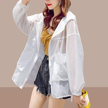 spring Summer Women short Thin Coat Long Sleeve Hooded Jacket Outdoor Tops Streetwear Korean Fashion Sun Protection clothes T131