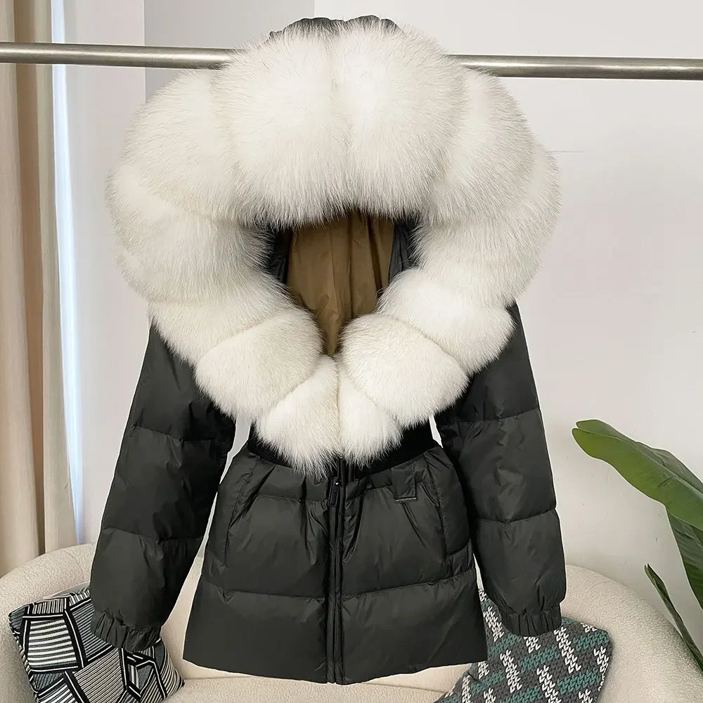 OFTBUY 2024 Winter Puffer Jacket Women Real Fox Fur Hooded Thick Warm White Duck Down Coat Female Parkas Waterproof Fur Jacket