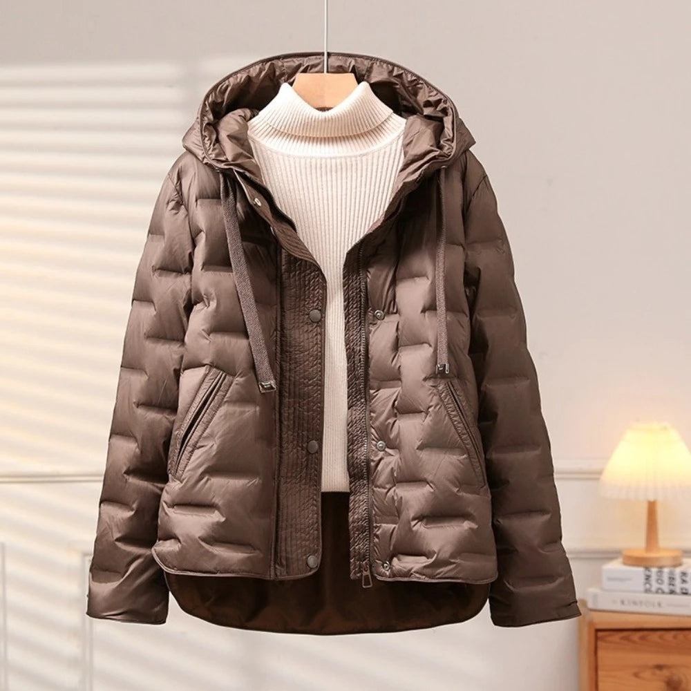 2025 Autumn Winter Women's New Puffer Jacket Short Hooded Thickened White Duck Down Coat Slim Fit Fashion Casual Warm Outerwear