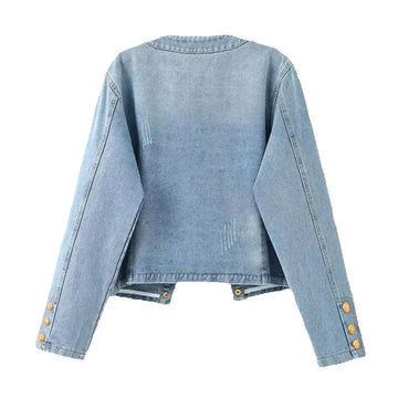 Vintage O-Neck Denim Jacket Women Spring Autumn 2025 New Casual Short Jeans Coat Female Single-Breasted Loose Outerwear T1242