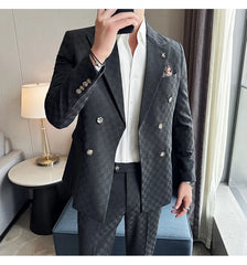 (Jacket+Pants) 2 Pieces Blue Apricot Business Party Men Suits Double Breasted Formal Style Custom Made Wedding Groom Tuxedos