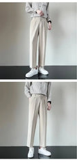 2024 Summer New Men's Straight-leg Casual Suit Pants Lightweight Korean Style Trousers Fashionable Cropped Pants