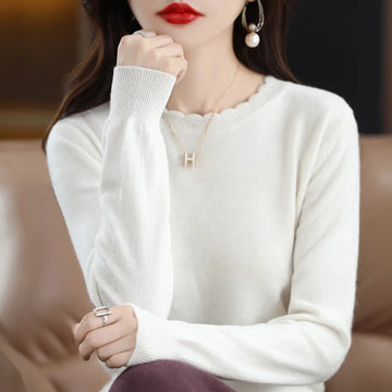 Knitted Sweater Women Pullovers New Long Sleeve O-Neck White Knit Sweater Pullover Women Tops Knitwears Sueters De Mujer Q1084