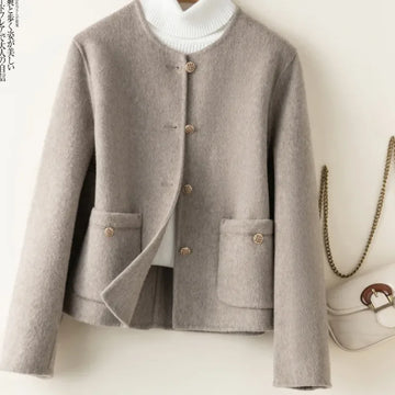 Double-Sided Cashmere Coat Women Short 2024 Autumn Winter New O-Neck Single-Breasted Faux Wool Jacket Female Loose Outwear T864