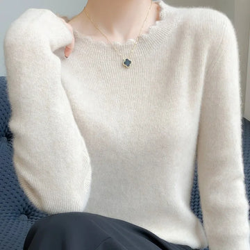 AOSSVIAO 2025 Autumn Winter O-Neck Versatile Sweaters Casual Solid Collar Sweater Women Knitted Slim Pullover Long Sleeve Tops