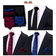 Luxury Men's Tie 3 Sets In Gift Box Paisley Striped Necktie Handkerchief For Men Gravata Wedding Formal Clothing Accessories