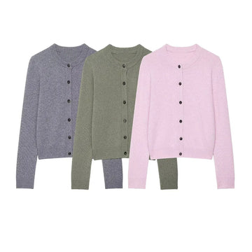2025 autumn new women's gentle style soft glutinous sweater round neck single-breasted long-sleeved top