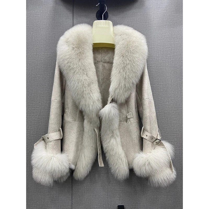 2025 New European and American Street Fashion Real Fox Fur Coat for Women Real Rabbit Fur Liner Jackets Winter Ladies Outerwear